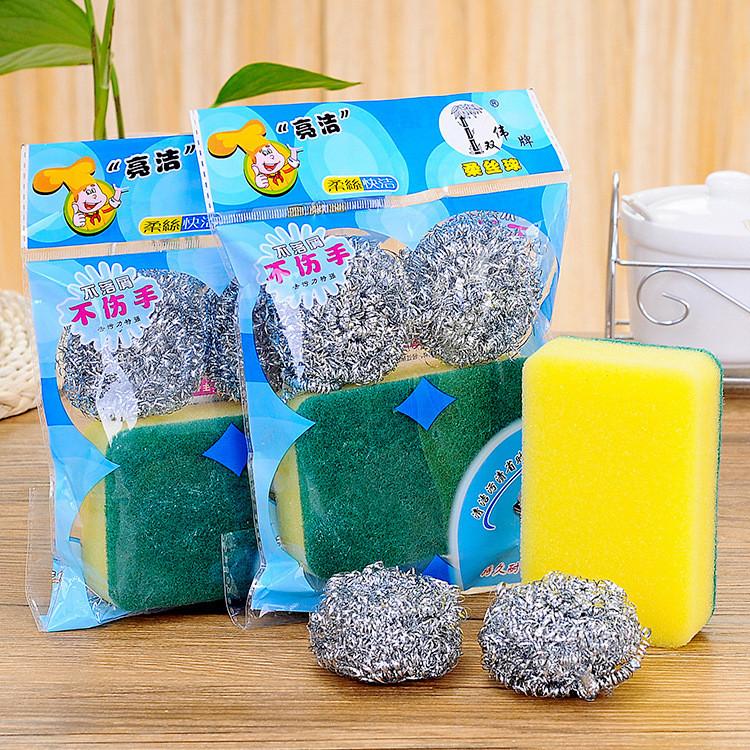 Brush Cleaning Versatile Set With Steel Wool And Sponge For Kitchen Tool Use