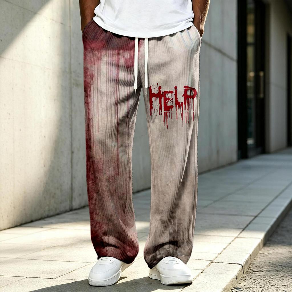 Men's Knit Halloween Print Pants, Long Length Casual Bottoms