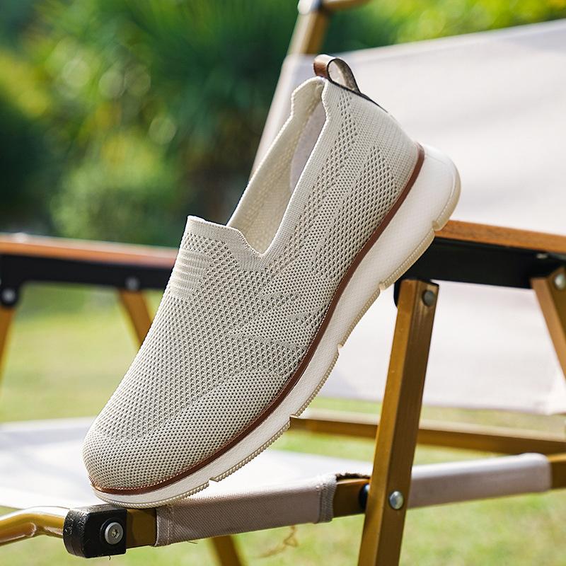 

Socks And Shoes One-Pedal Men S Shoes Breathable Sports Shoes Fly-Woven Mesh Shoes Men S Running Trendy Shoes 39 бежевый