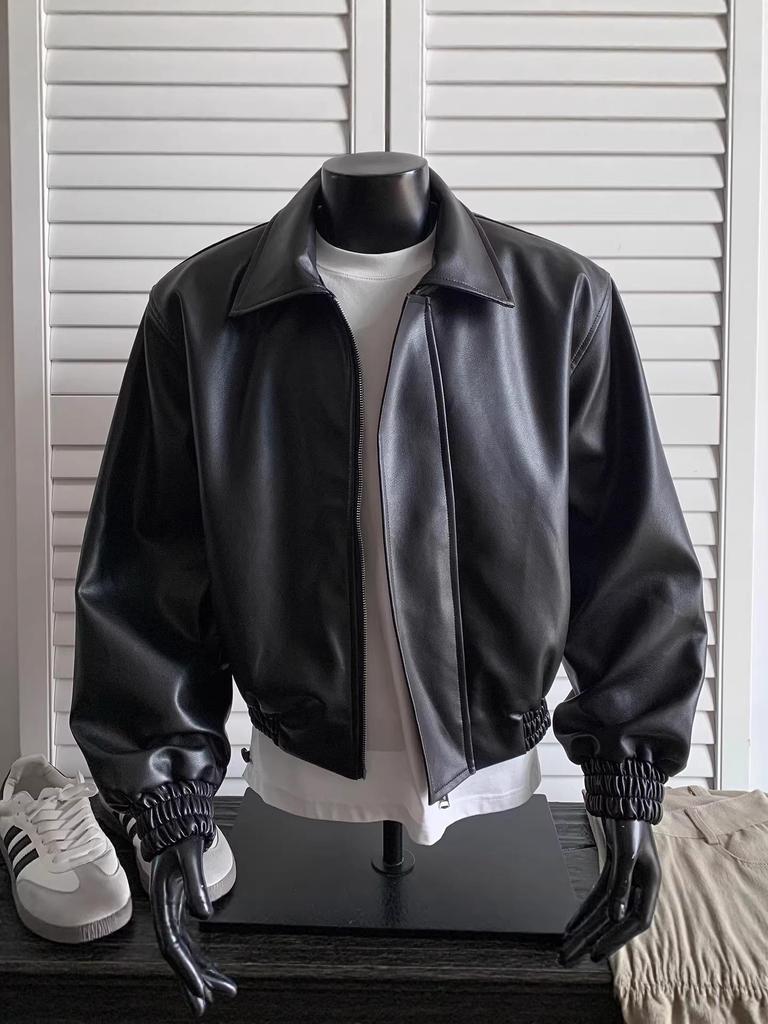 Men's High-End Retro Leather Motorcycle Jacket - Cool, Trendy, Heavy-Weight Style for Spring and Autumn