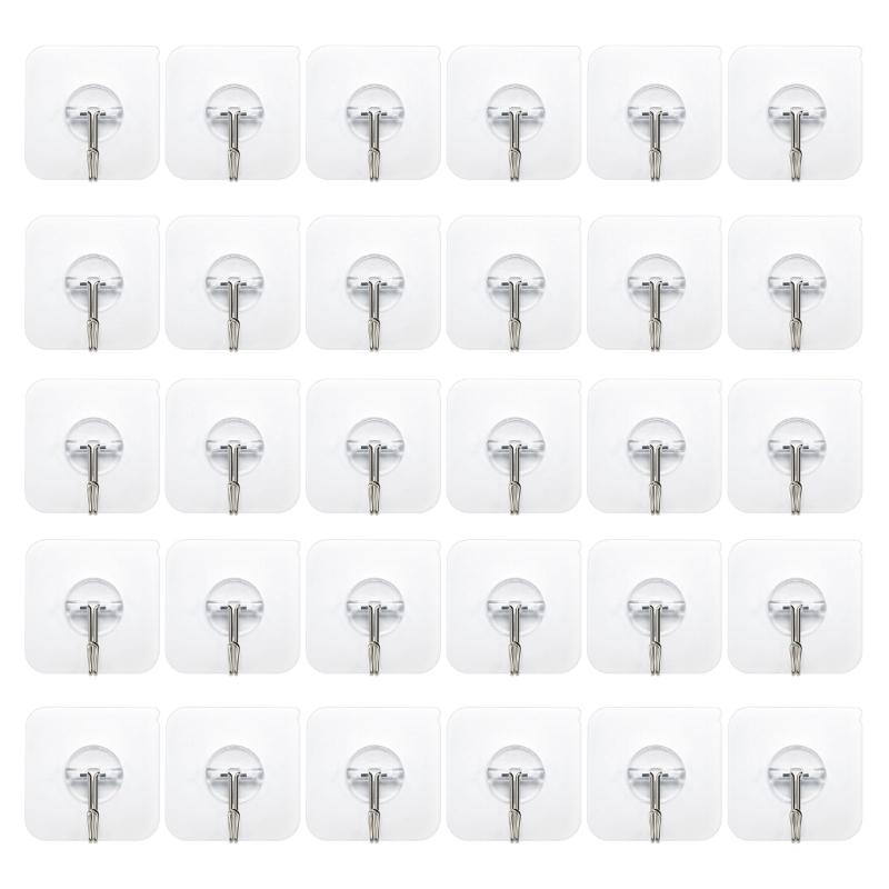 

30pcs Transparent Acrylic Wall Hooks Utility Towel and Bath Ceiling Hooks with Strong Adhesion Clear Sticky Hangers 1