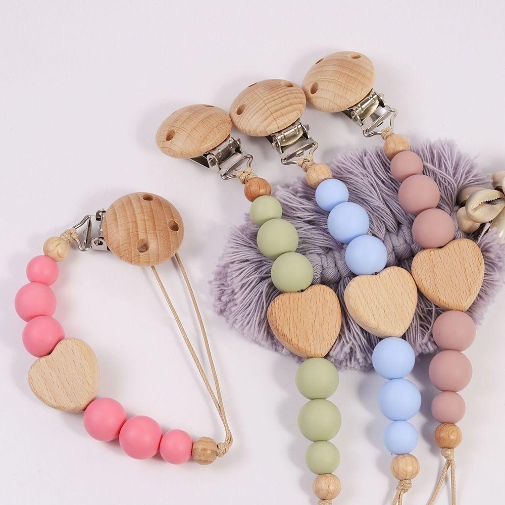 High Quality Silicone Baby Pacifier Clips Anti-drop Wooden Soother Clip Chain Gift Lightweight Teether Teething Toy Newborn