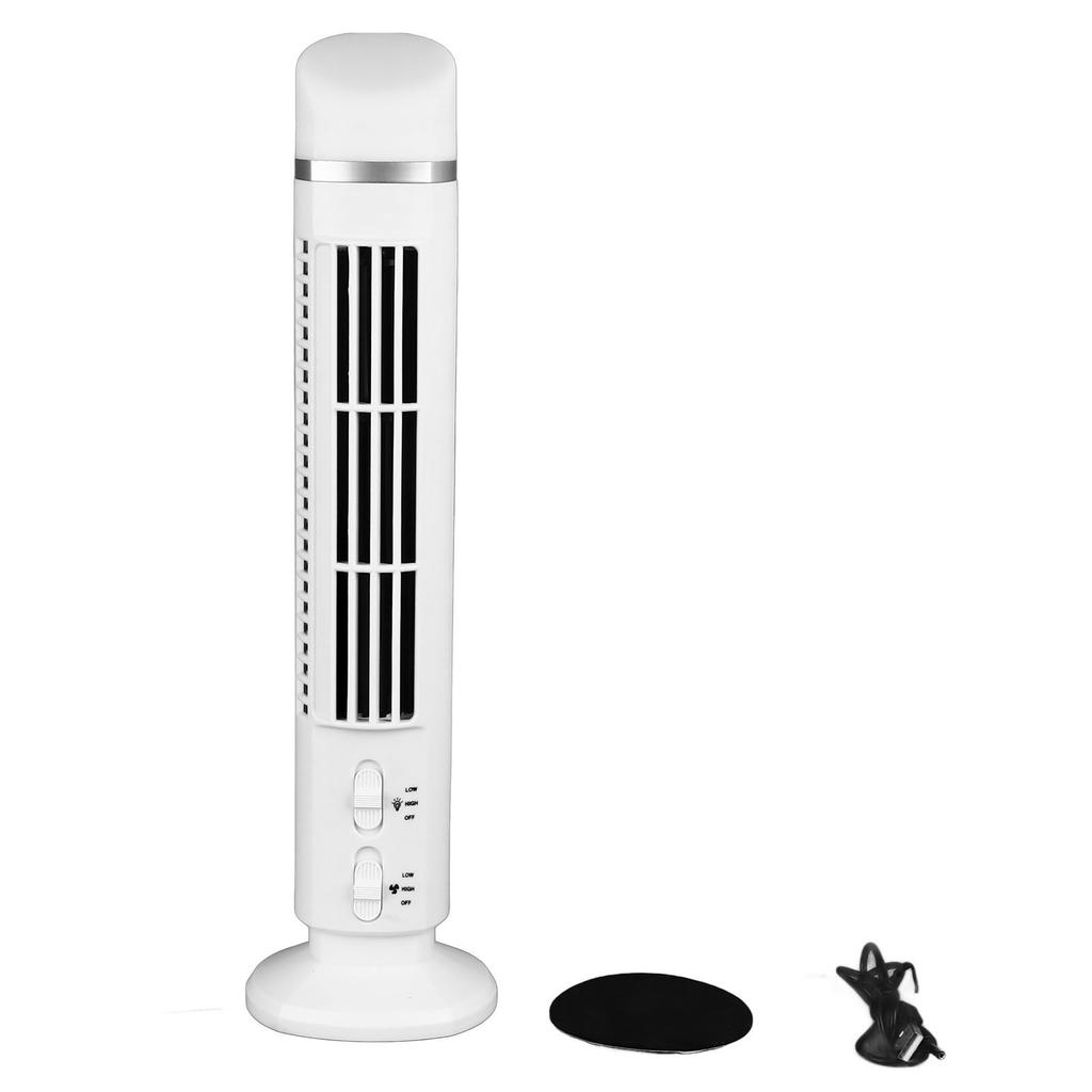 Desk Fan Fingertip Guard Tower Bladeless Fan Easy Cleaning Anti Slip Pad 90 Degree Oscillating USB with Light for Office