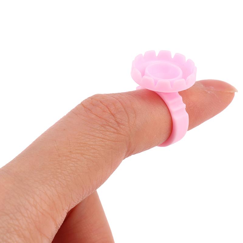 100Pcs Disposable Eyelash Extension Rings Lash Glue Fan Cup Finger Holder Fans
