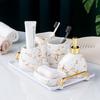 Gold Plated Marbled Ceramic Lotion Bottle Bathroom Supplies Mouthwash Cup Toothbrush Cup Soap Dish Set Hotel Wash Lotion Bottle