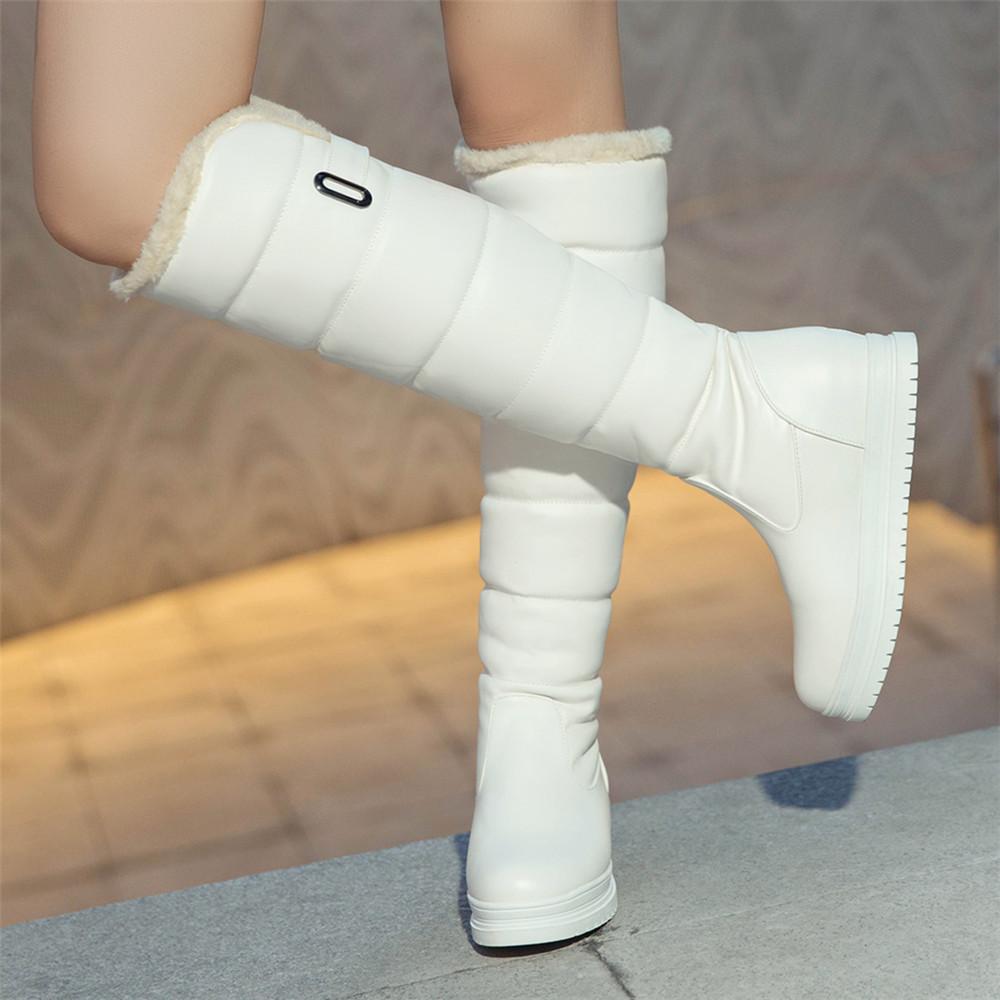 Fashion Winter Warm Pink White Snow Boots Women Shoes 2025 Low Heels Knee High Boots Female Platform Plush Long Boats Mujer Black 34-43