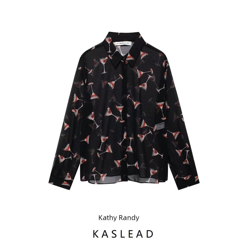 Kaslead New Arrival Women's Fashion Style Fashion All-Match Translucent Print Long Sleeves Shirt 9030213