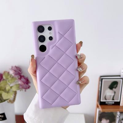 Luxury Solid Color Leather Rhombus Up and Down No Bordered Phone Case For Samsung S25 Ultra S23 S24 Ultra Plus Bumper Back Cover