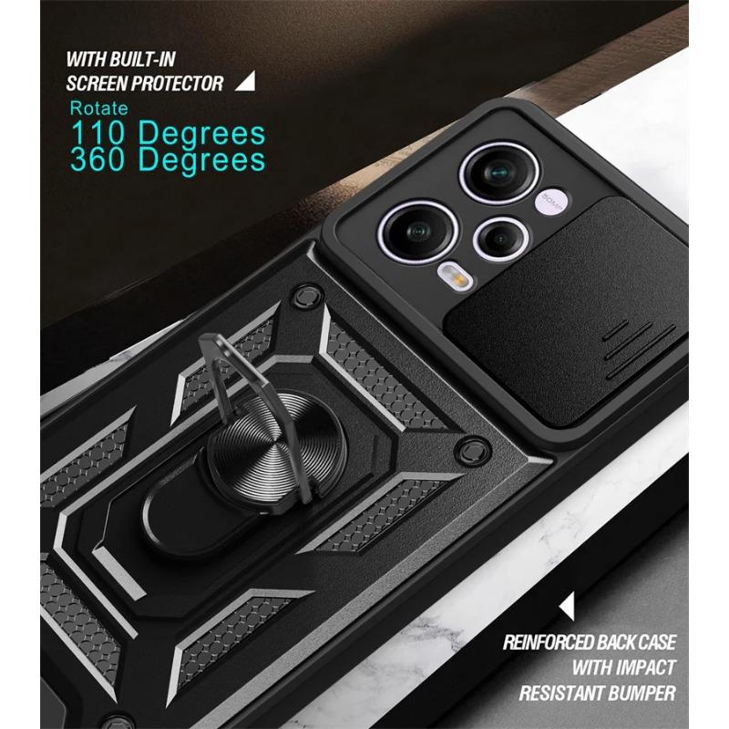 Slide Lens Protect Cover For Poco X5 Pro 5G Case RIng Holder Armor Shockproof Coque Poko Little X5 X 5 Pro X5pro Pocox5pro Funda