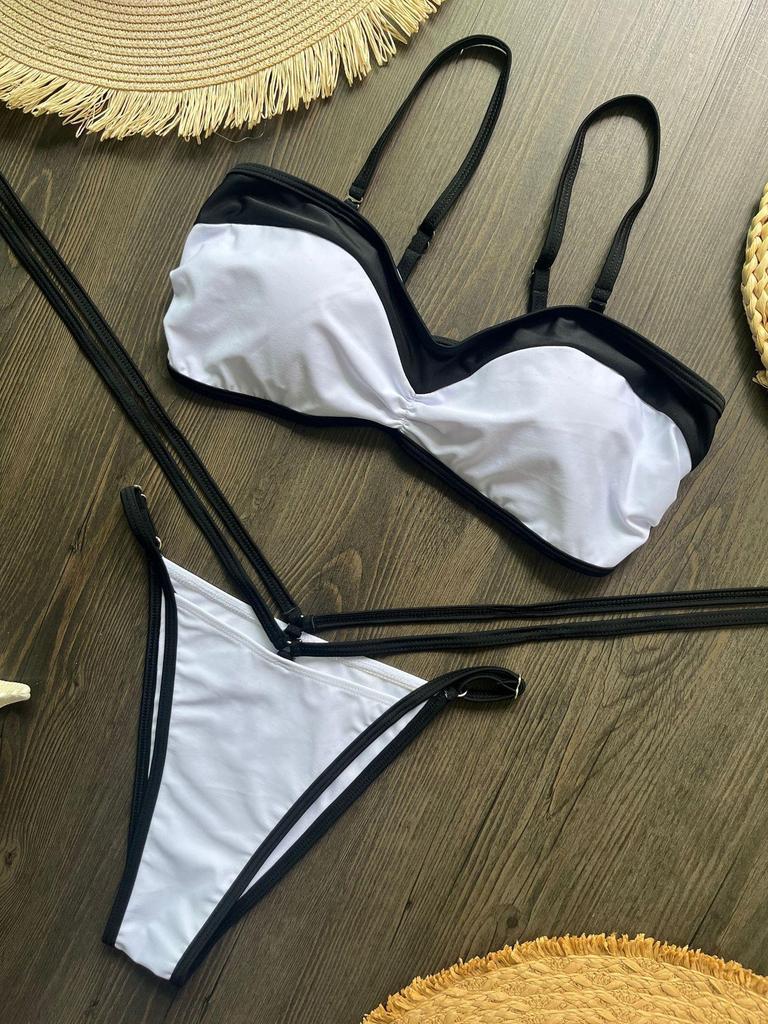Trendy Black & White Patchwork Tankini Swimsuit for Women - Sexy European & American Style
