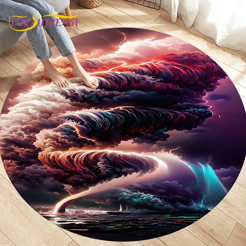 3D Natural ,Tornado, Cloud Area Rug,Round Carpet Rug for Living Room Bedroom Sofa Decoration,Kid Play Game Non-slip Floor Mat