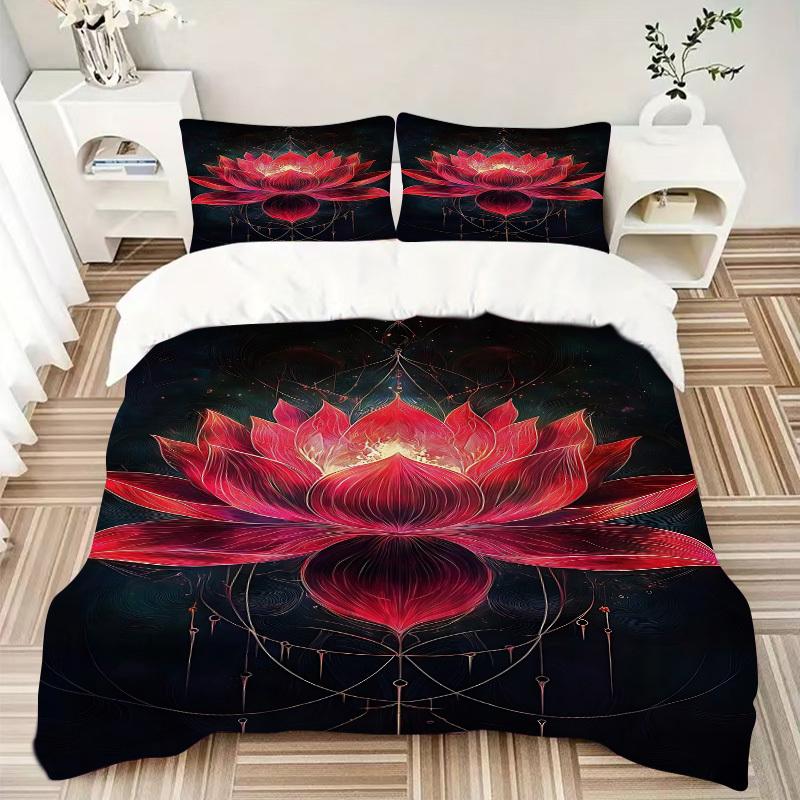 3pc Lotus Mandala Cover Set - 1 Quilt Cover + 2 Pillowcases, All Seasons Bedroom Setting, Perfect for Home031