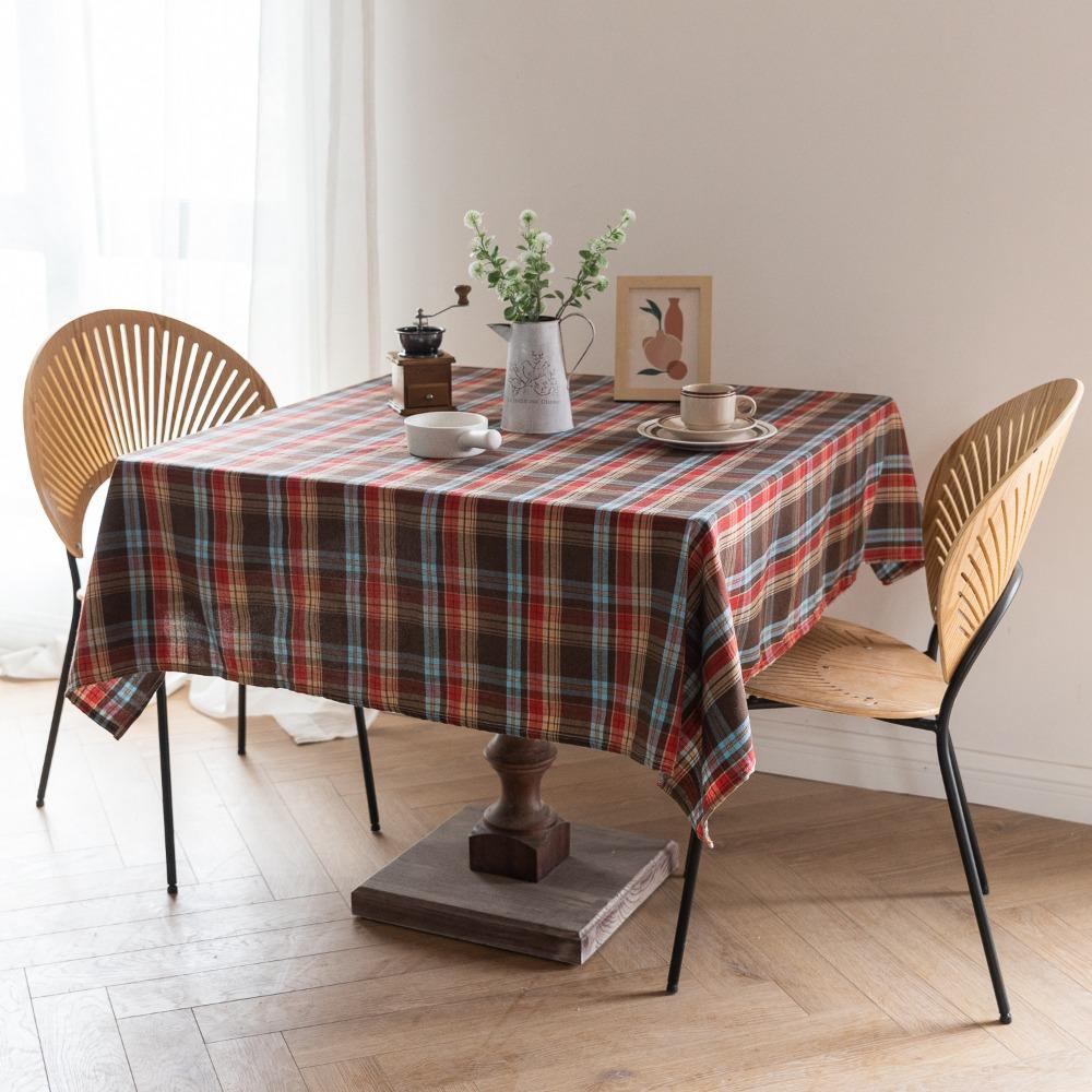 Christmas Plaid Tablecloth Square Mahjong Cover Cotton Linen Simple Table Decor