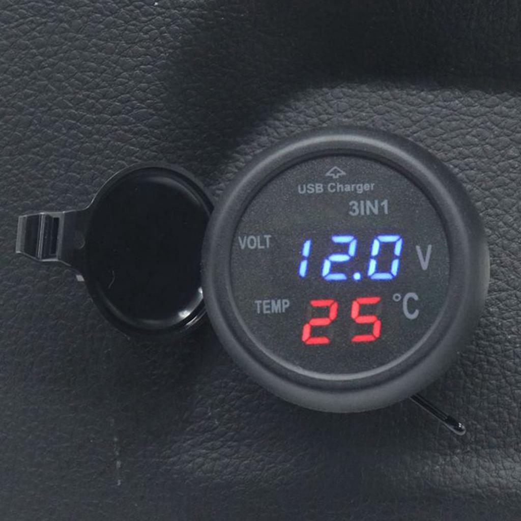 Digital Voltage and Temperature Monitor Multimeter 3 in 1 Car Motorcycle Battery Voltmeter Temperature Tester Fits 12V 24V Cars SUVs Trucks