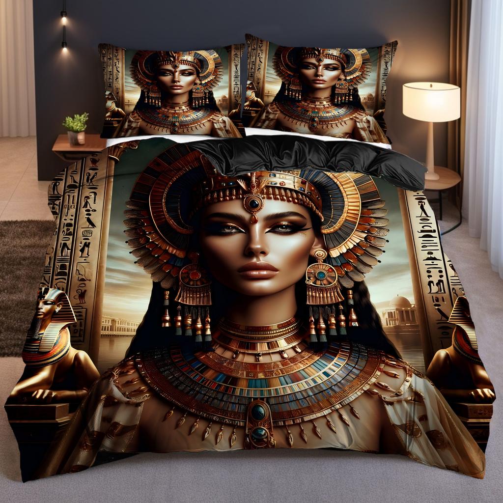 Egyptian Beauties Pattern 3D Printed Bedding Set Mysterious Exotic Style Duvet Cover Set Soft Comfortable Quilt Cover Pillowcase