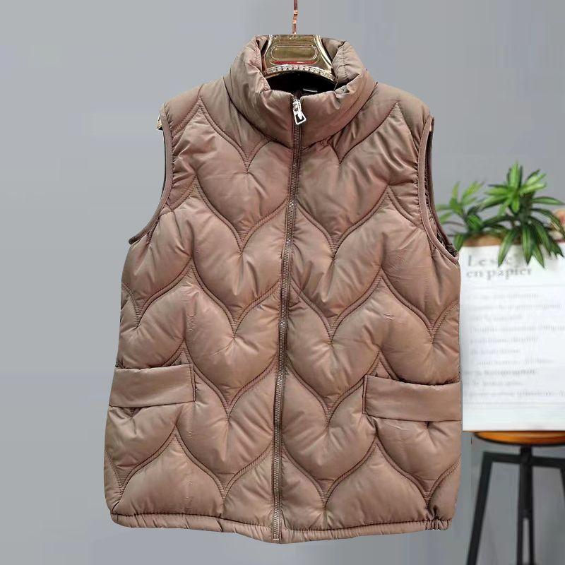 Autumn/Winter Lightweight Down Vest for Middle-Aged and Elderly Women Short Stand Collar Plus Size Warm Gilet