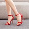 Damenschuhe Damenmode A Word mit Sandalen Dünne sexy solide Peeptoes Schnallenriemen High Heel Pumps