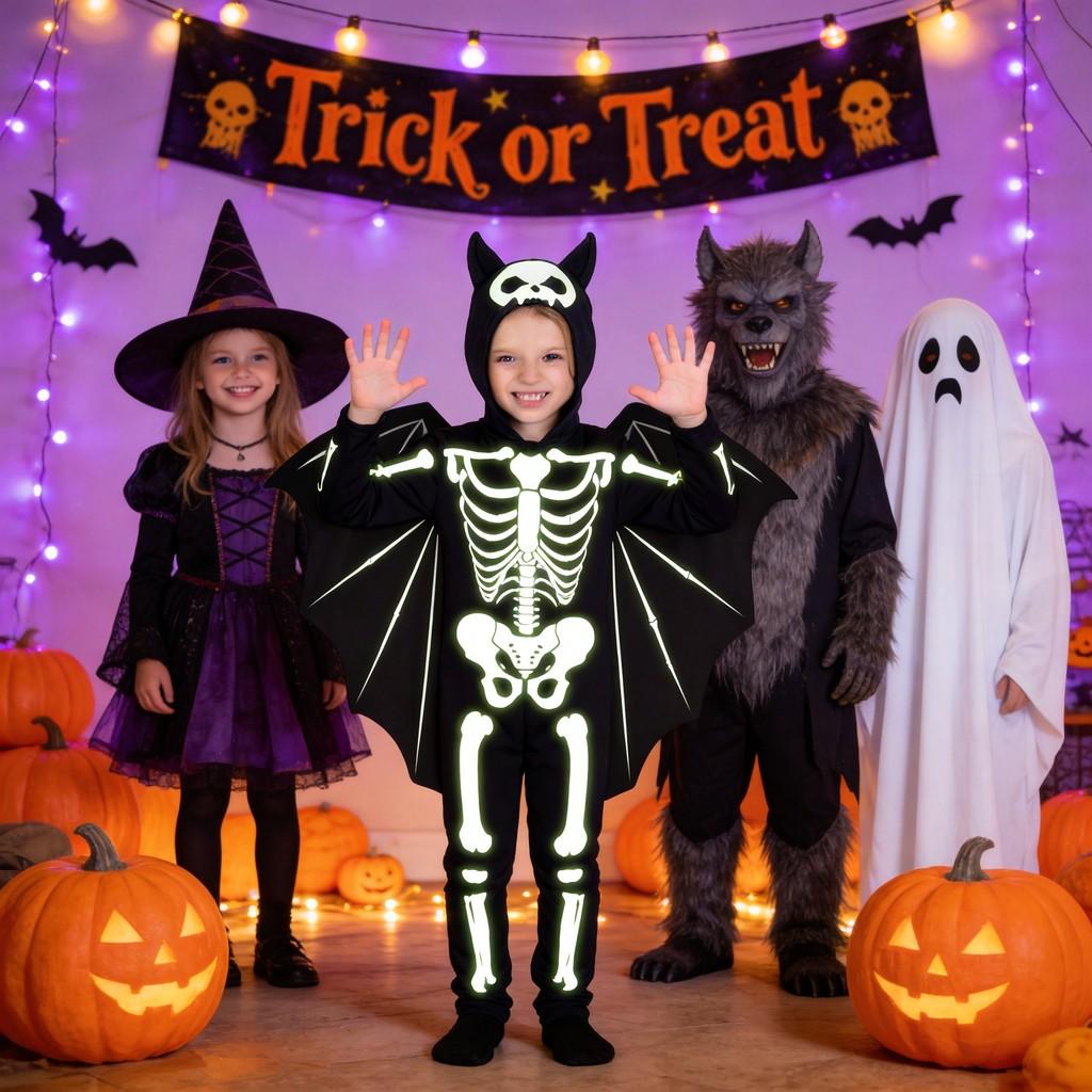 Childrens Boy Halloween Ghost Skeleton Performance Costume With Luminescent For Kids 3 To 8 Years