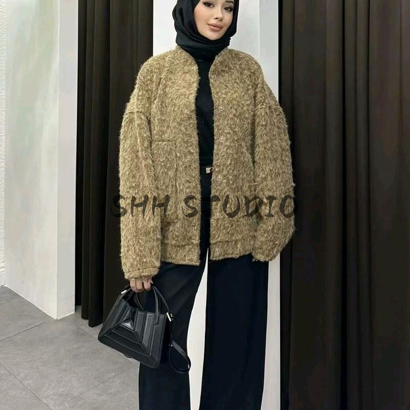 25 Spring New Women's Clothing Fashion Style round Neck Long Sleeves Large Loose Pockets Single Breasted Short Jacket