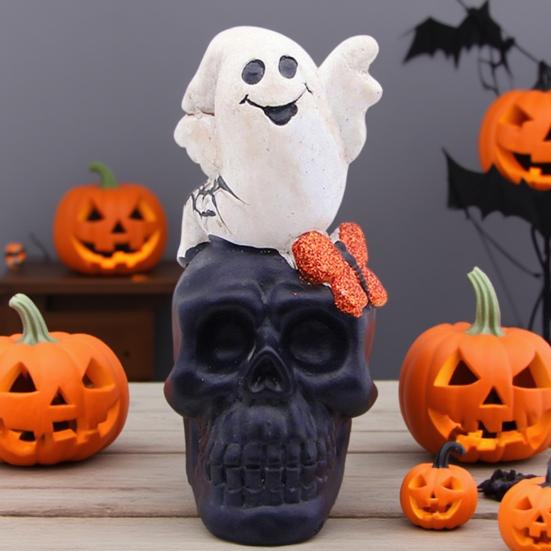 Yousheng Halloween Birds Skull Ornament Gothic Eerie Skull Sculpture Festive Atmosphere Halloween Tabletop Decoration