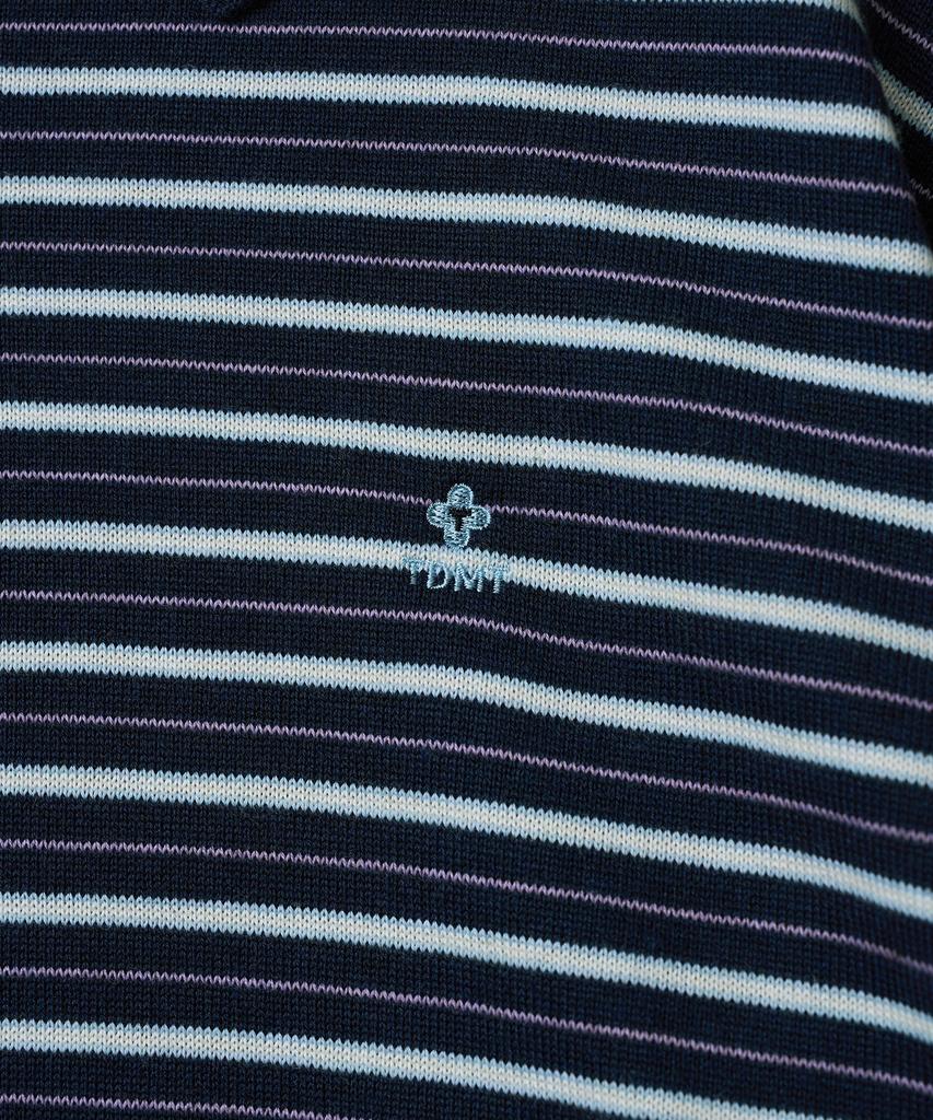 Tudument Stripe Long Sleeve Polo Knit_Navy
