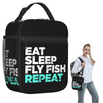 Eat Sleep Fly Fish Fly Fishing Graphic Insulated Lunch Bag for Women Children Portable Food Boxes Thermal Lunch Box Tote