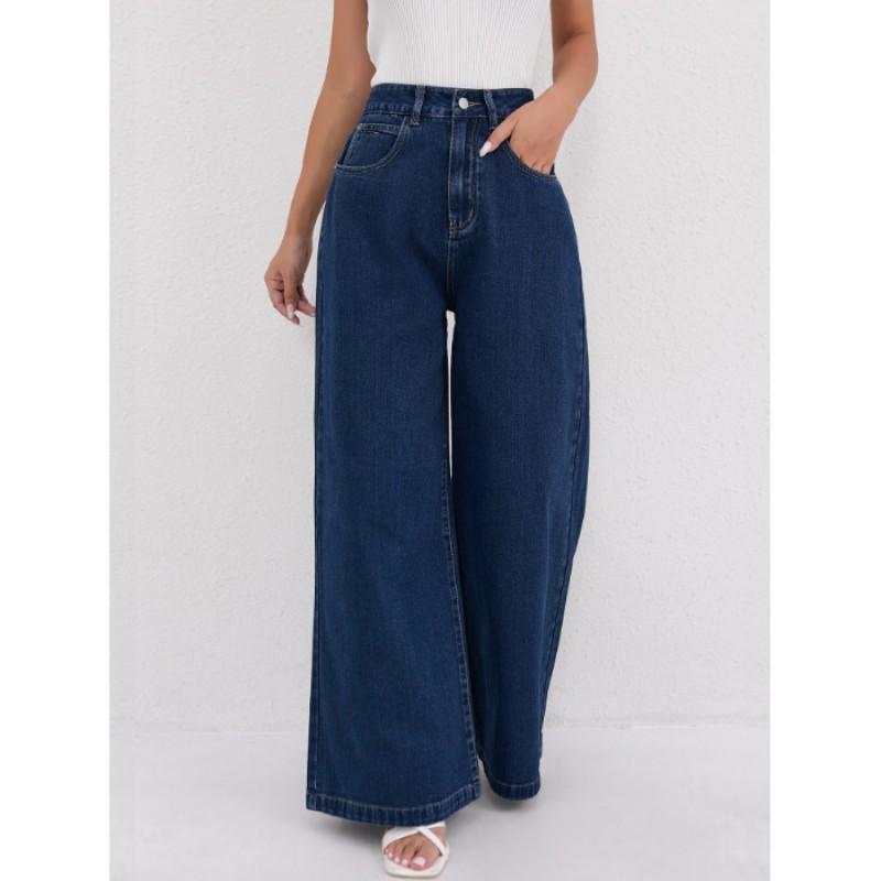 TEMU Hit Jeans Blue Wide-leg Mopping Pants Women XS джинсовый синий
