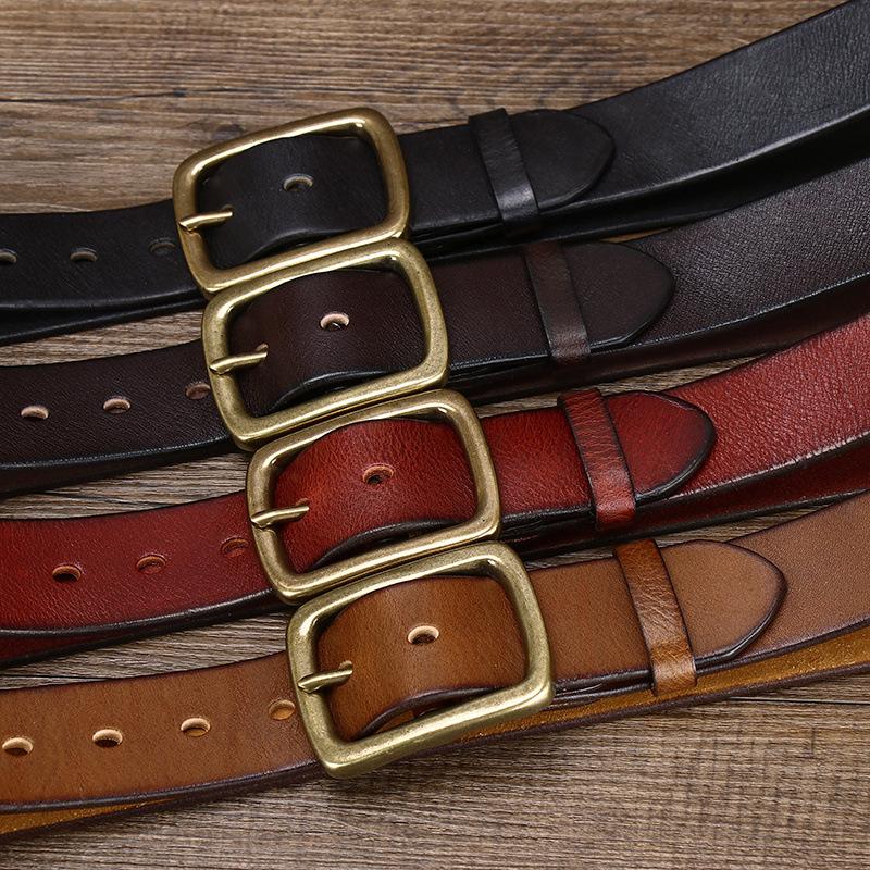 Men's Vintage Vegetable Tanned Leather Belt Brass Buckle Youth Belt Men's Casual All-Matching Trendy