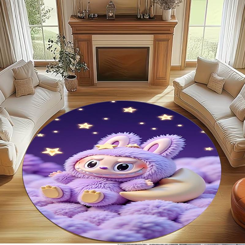 Labubu Print Round Rug, Washable Floor Carpet, For Entryway Dorm Laundry Room Office Study, Home Decor Birthday Christmas Gift
