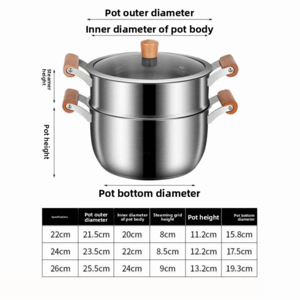 Food Grade Stainless Steel Stock Pot with Lid Non Stick Stew Soup Pot Easy To Clean Cooking Tools Stainless Steel Steamer