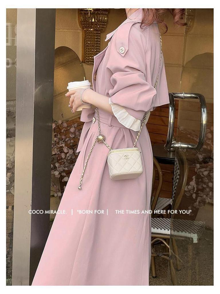 Women's Purple Double-Breasted Trench Coat - Korean Style Spring & Autumn Fashion, Casual Loose Mid-Length Design (2025)