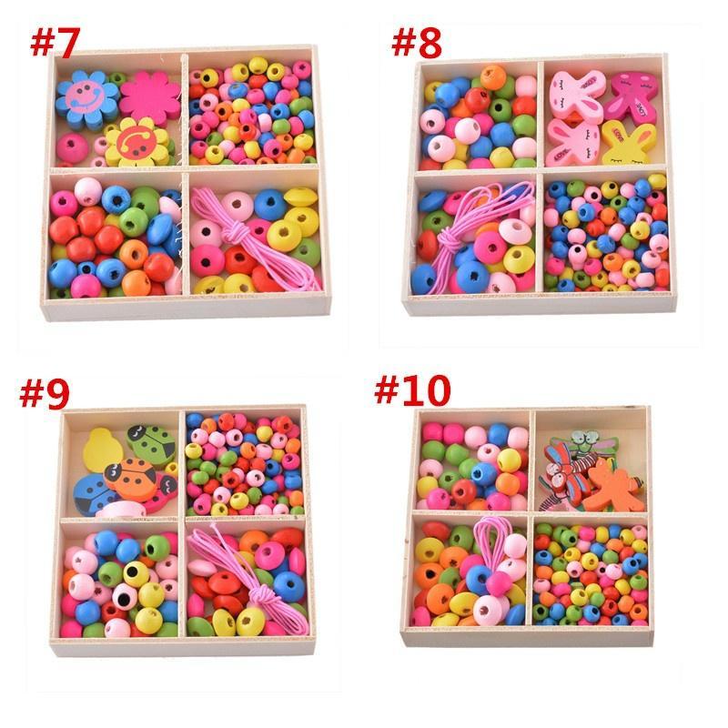 1Box Colorful Wood Beads Kit Hobbyhorse Necklace Bracelet DIY Ideas Kids Craft