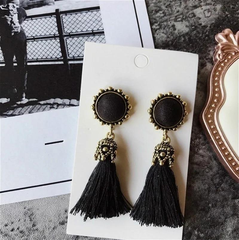1Pair Bohemian Long Drop Vintage For Women Bright Brick Flower Long Tassel Drop Earrings Dangle