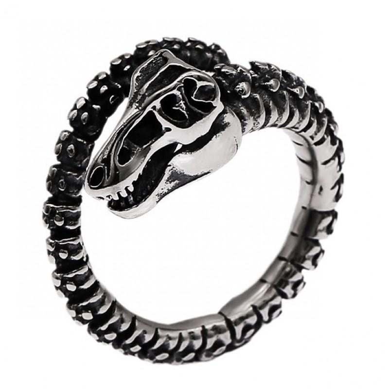 Adjustable Open Ring Men Women Vintage Punk Dinosaur Fossil Skull Design Sterling Geometric Statement