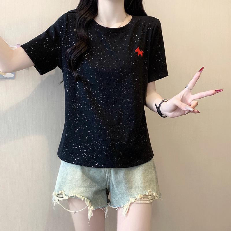 2026 Summer Plus Size Women's Casual Cartoon Pony Shiny Short-Sleeve Top