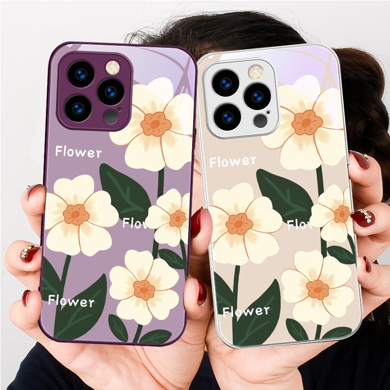 Spring Broken Flowers For IPhone 16 Pro Max 15 P Lus 14 Pro 13 12 Mini 11 P Ro Max X XS 7 8 Plus 2022 Tempered Glass Phone Case