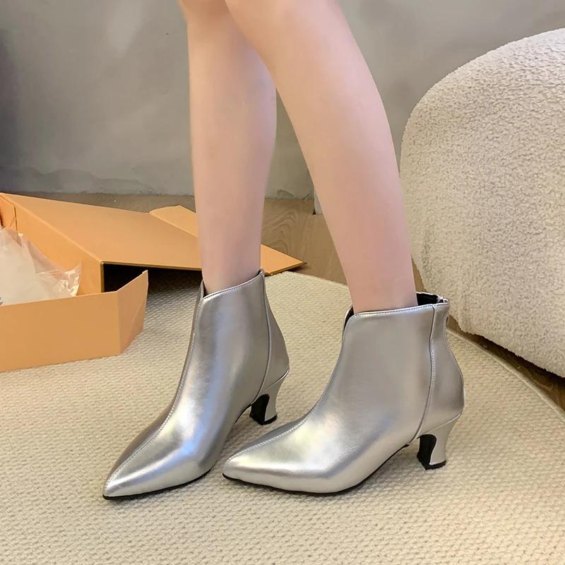 2024 Hot Sale Ladies Shoes Ankle Women's Boots Fashion Back Zip Office and Career Sexy Pointed Toe Plus Size Shoes for Women