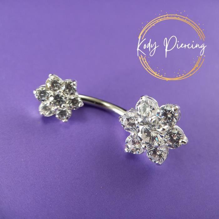 KODY PIERCING 925 Silver Double Flower Navel Jewelry - Diamond Color