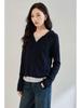 Autumn Wool & Mulberry Silk Color Block Hooded Knitted Sweater - Women's Slimming Pullover Hoodie