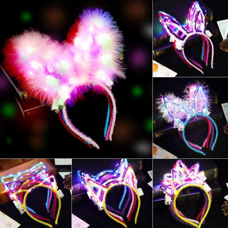 10pcs Luminous Headband Cat Bunny Ear Led Hairbands Flash Headband Light Up Hair Accessories Wedding Party Headdress