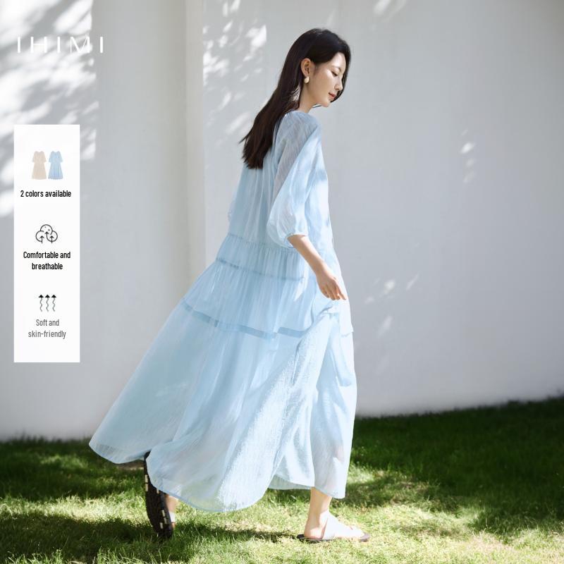 IHIMI Elegant Chiffon Fairy Midi Dress XL