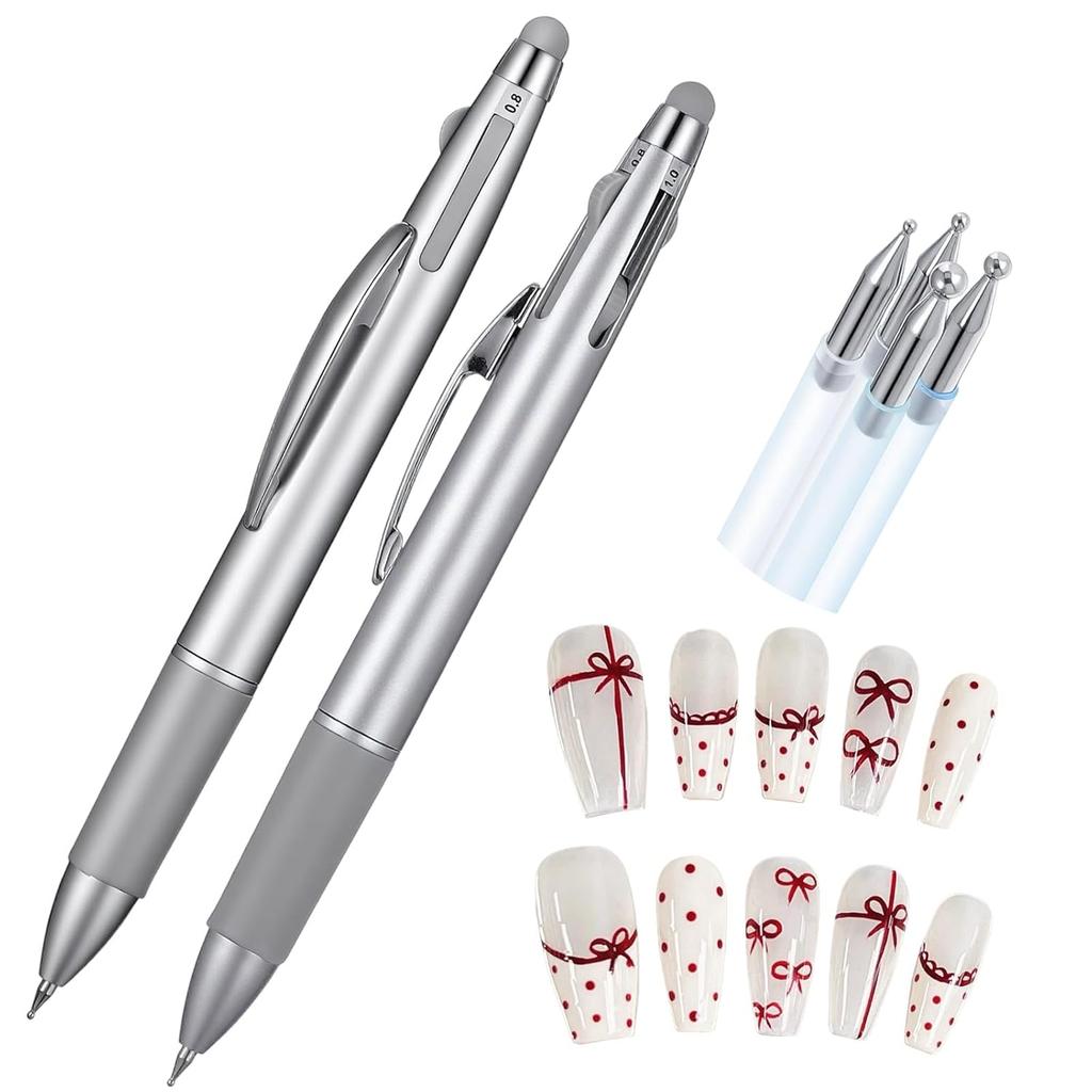 2PCS Nail Dotting Pen, 5-in-1 Nail Dotting Tool Ballpoint Pen Design Double End Nails Art Pens Dottings Tools Manicure Art Tools for Nails DIY Salon
