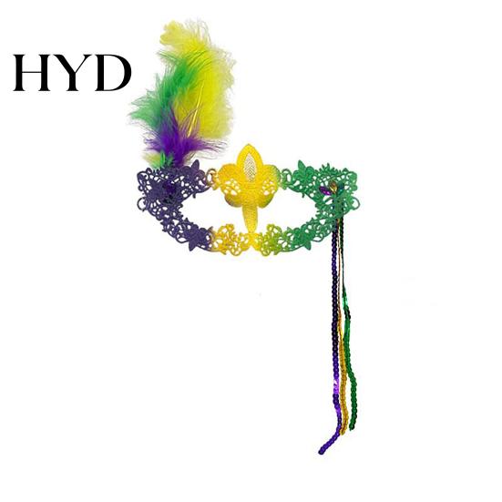 Lace And Bead Masque Masquerade Carnival for Women Mardi Gras Purple Green Yellow Feathered Feather Prom Ball Wedding Halloween Party Favors Vibrant