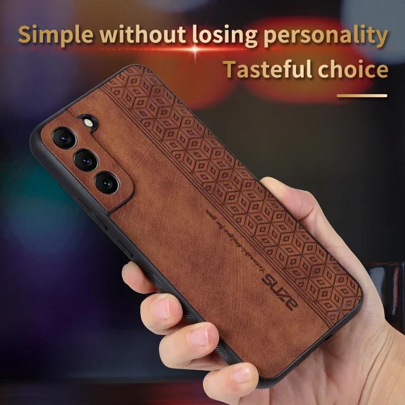 Luxury 3D Embossed Leather Case for Samsung S 20 21 FE 21 22 Ultra 20 Lite Skin Feel Soft Edge Rugged Bumper Back Cover Funda