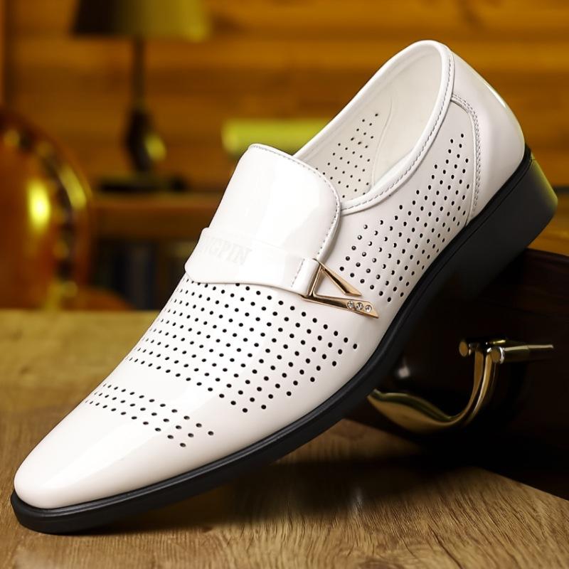 Nya herrskor i VIT andningsbar lackläder Casualskor Herr Slip On Loafers Bröllopsklänning Återträff Skodon Zapatos Hombre