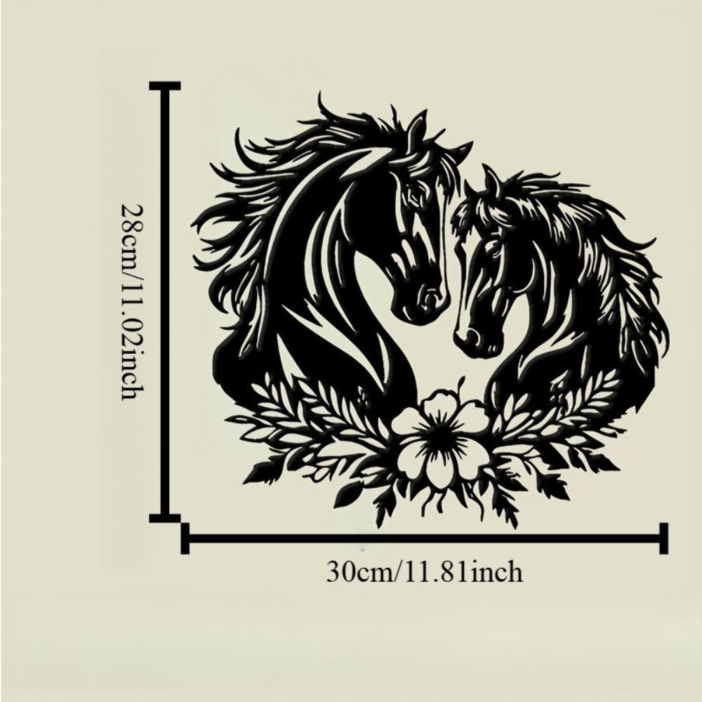 

Two Horses Floral Wreath Metal Wall Art Black Elegant Design Christmas Mother Day Wedding Gift Living Room Bedroom Decor 12in