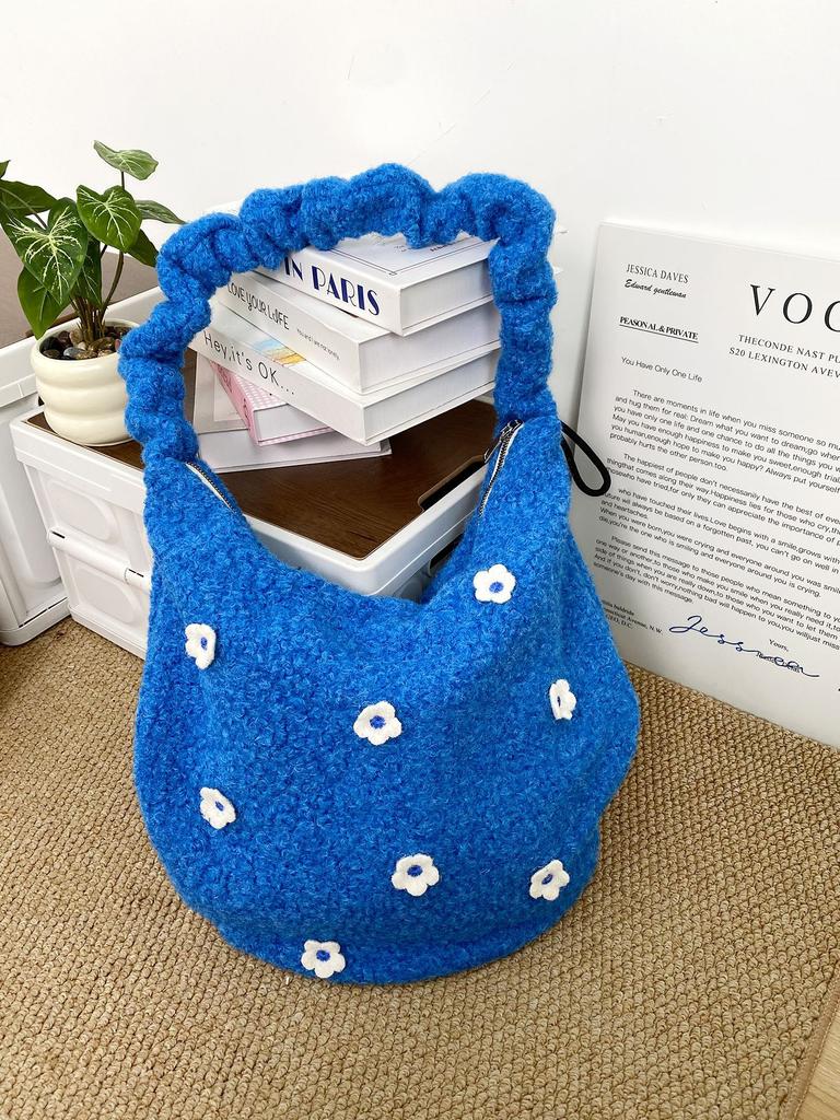 Fashion Three-dimensional Flower Plush Women's Shoulder Bags Drawstring Ladies Crossbody Bag Large Capacity Female Tote Bag