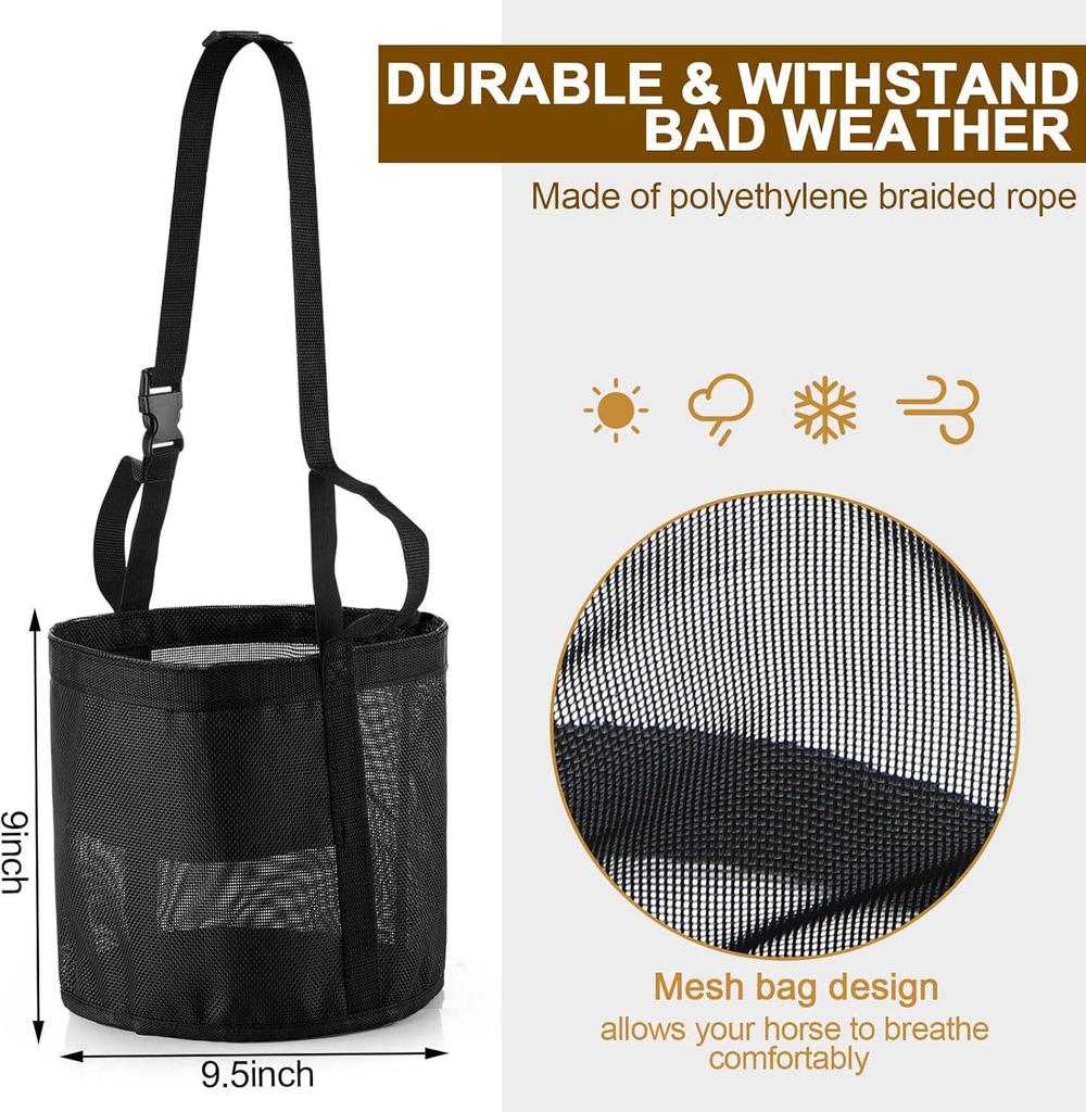 Adjustable Spill-Proof Horse Feed Bag with Mesh Slow Feeder Design