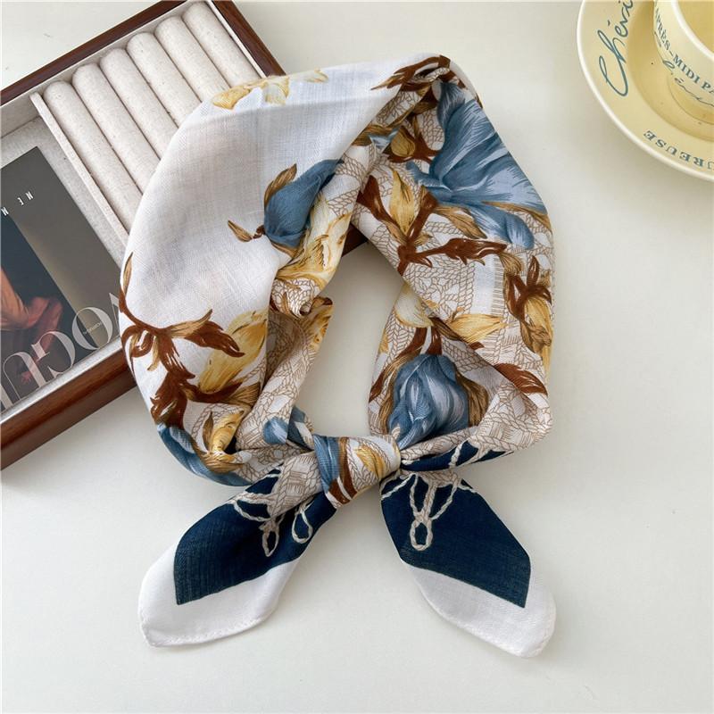 Cotton Linen Print Square Scarves Neckerchief Kerchief Headscarf Women Decorative Scarf Bandanas Headband 65cm Neck Wraps Shawls