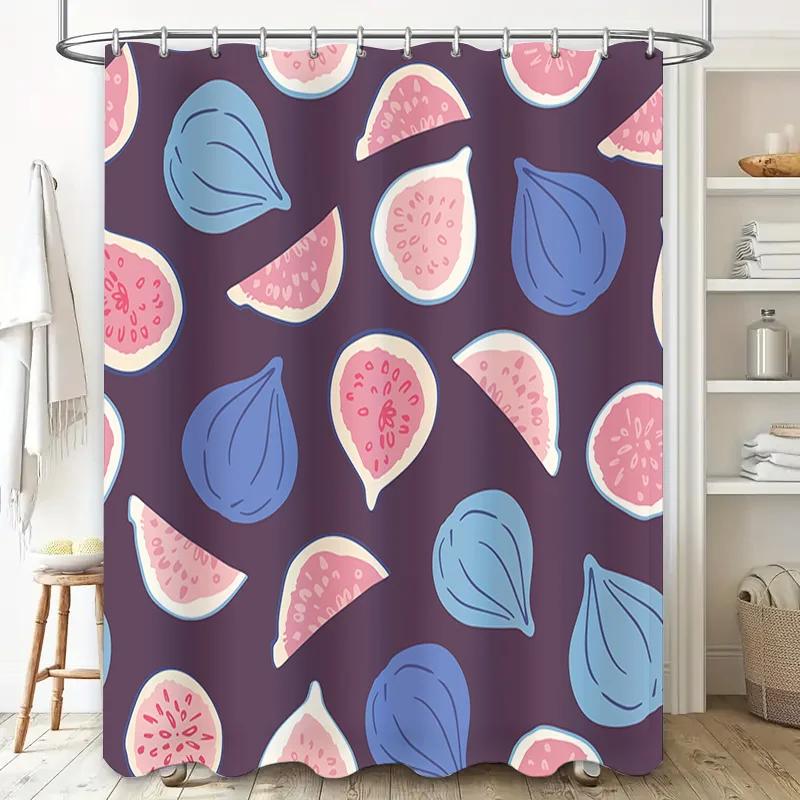 Bathroom Decor Shower Curtain with Fig Leaf Watermelon Slice Print in Purple Blue Polyester Fabric Ships Worldwide from China (M